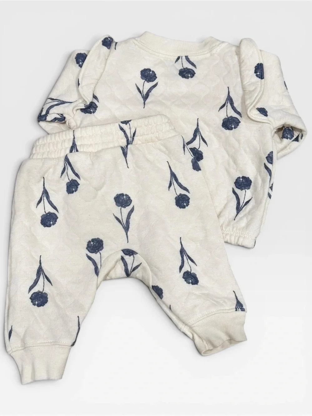 NWOT Carters Child of Mine Cream Navy Floral Sweatshirt Jogger Set 0-3M - Picture 4 of 4